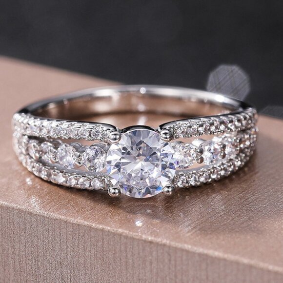 🌸Diamond Shiny CZ Romantic Pure Silver Dainty Wedding Ring for Women, K868 - Picture 1 of 8